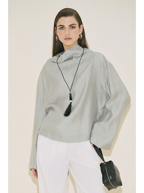 Manuka Dokulu Dökümlü Bluz Mavi - S000529522-17234