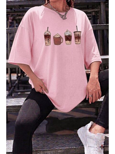 Oksit Coffee Lover Baskılı Unisex Oversize T-Shirt - Büyük Beden Seçenekli
