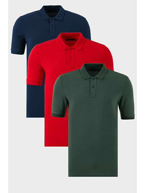Buratti Pamuklu Regular Fit Düğmeli 3'lü Paket Polo Yaka %100 Pamuk Tişört 5902739S3 - S000387098-37330