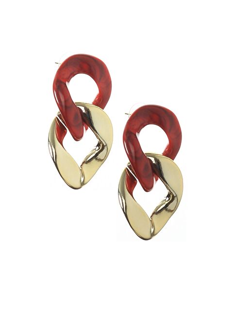 Labalaba Kadın Kalın Zincir Formlu Gold & Kırmızı Reçine Küpe - S000459426-37332