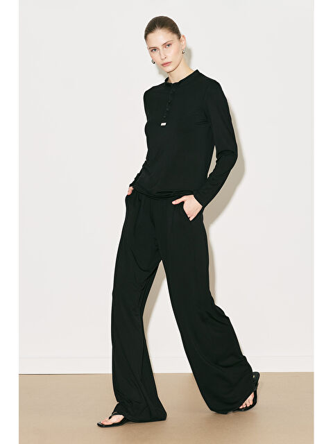 Manuka Easy Düğmeli Uzun Kol Bluz Siyah