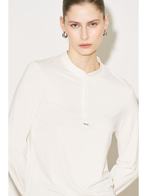Manuka Easy Düğmeli Uzun Kol Bluz Ekru