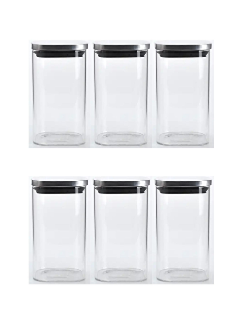Kitchen Design Lab Vakum Krom Kapaklı Kare Cam Kavanoz 65x125 cm - 350 ml Cam Baharatlık Saklama Kabı 6 Adet - S000433413-26865