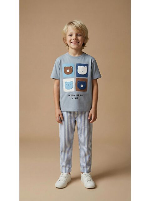 Monila Erkek Çocuk Bebe Mavi Ayıcık Aplikeli Jogger Pantolonlu Altüst Takım - S000518074-20600