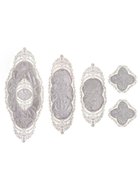 Çeyiz Diyarı Fransız Güpürlü Orkide Kadife Salon Takımı 5 Parça Gri - S000496357-20600