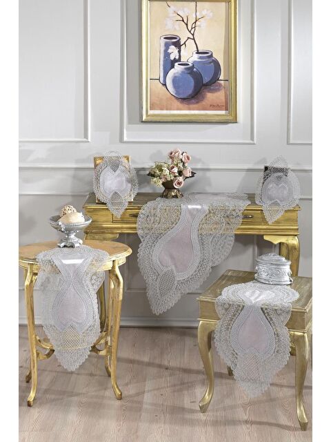 Çeyiz Diyarı Fransız Güpürlü Kadife Yağmur Salon Takımı 5 Parça Gri - S000496362-20600