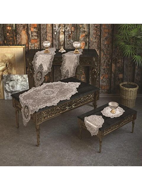 Çeyiz Diyarı Fransız Güpürlü Kadife Elit Salon Takımı 5 Parça Gri - S000496365-20600