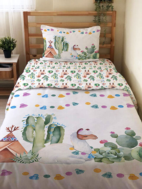 Evmila Hayvan Desenli Çarşafsız 2 li Takım Baskılı Tek Kişilik Nevresim Takımı 160x220 cm Beyaz - S000291274-23173