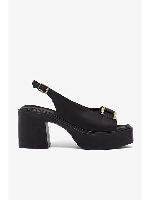 TONNY BLACK Kadın Siyah Yüksek Taban Rahat Tokalı Topuklu Sandalet