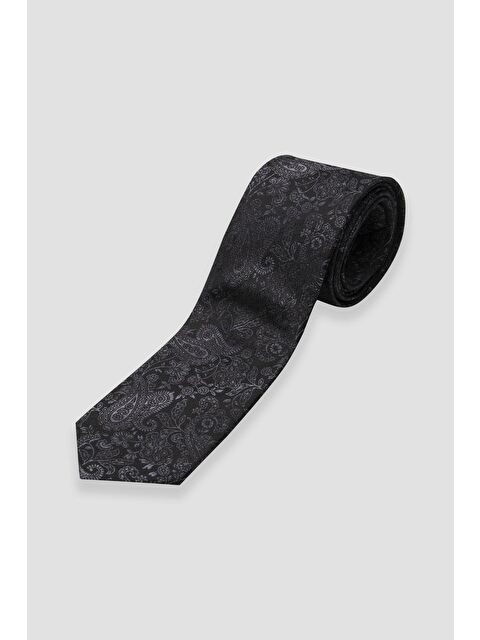 ABBATE Kravat 8 Cm Mikrofiber Polyester Siyah Erkek Desenli Kravat - S000451163-19351