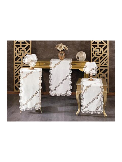 Çeyiz Diyarı Rua Keten 5 Parça Salon Takımı Krem - S000496379-19966