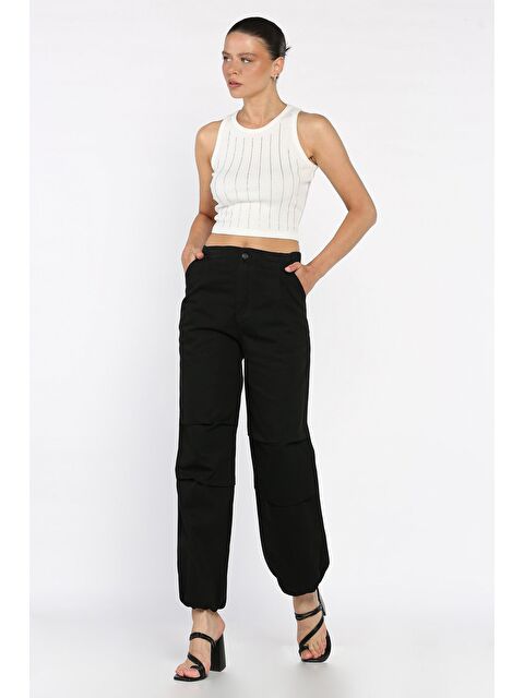 Gülseli Kadın Bel Ve Paça Lastikli Yüksek Bel Jean Jean Pantolon - S000402226-19351