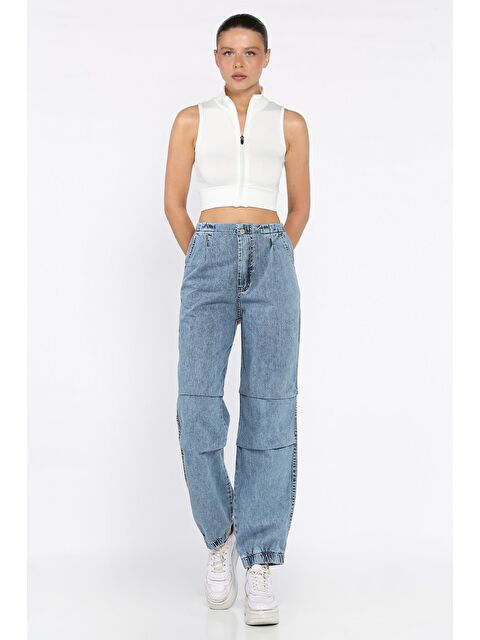 Gülseli Kadın Bel Ve Paça Lastikli Yüksek Bel Jean Jean Pantolon - S000402226-17437