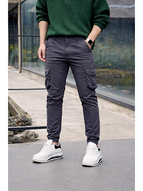 Comstar Erkek Trend Dar Kargo Cep Lastikli Paça Antrasit Pantolon