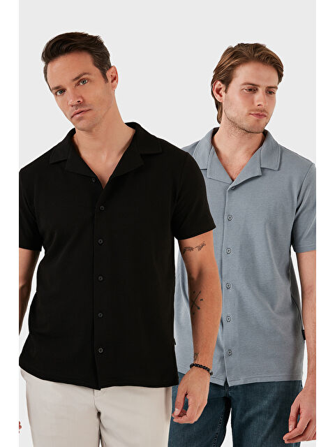 Buratti Pamuklu Regular Fit Kısa Kollu 2'li Paket Gömlek 5902640S2 - S000384615-5475