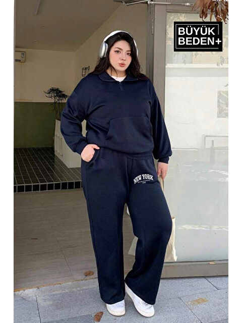 Süperlife Kadın Büyük Beden New York Baskılı İnce Eşofman Altı SPR24BEAK47 - S000346369-21164