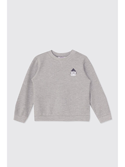 Panço Erkek Bebek Yakası Düğmeli Gri-Melanj Sweatshirt - S000524221-74