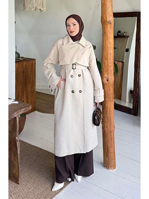 Lamelif Cep Yaka Trençkot Taş - S000518073-25636