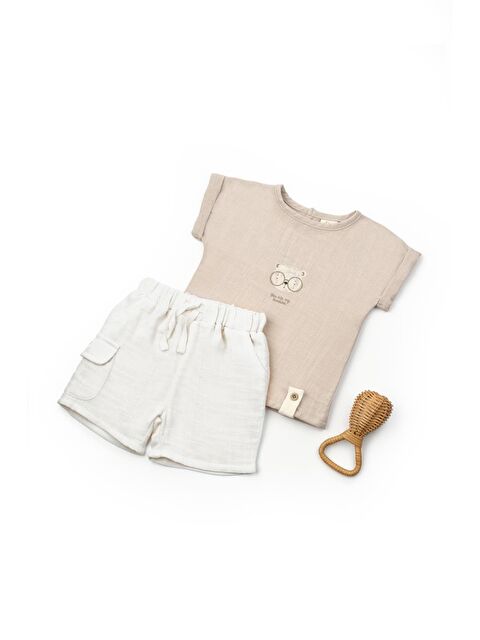 BabyCosy Organic  Bebek Kısa Kollu Tişört ve Pantolon Takımı, %100 Pamuk, Bebek ve Yenidoğan Serisi - CSYM7103 - S000377068-26429