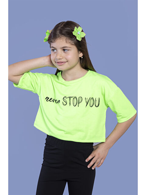 Toontoykids Kız Çocuk Baskılı Düşük Kol Crop Tişört