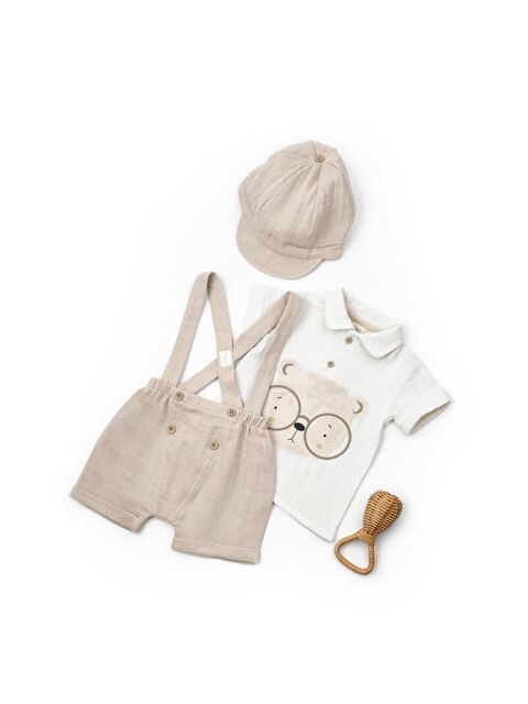 BabyCosy Organic  Bebek 3'lü Salopet Müslin Takım %100 Pamuk - Yenidoğan - CSYM7102 - S000377070-26429