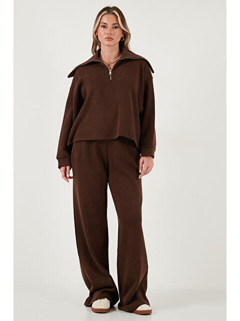 Lela Pamuklu Oversize Fit Yarım Fermuarlı Yaka Uzun Kollu Triko Takım 68351218 - S000463888-19413