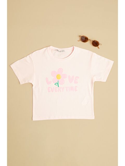 Fullamoda Love Every Tıme Baskılı Kız Çocuk Crop Tişört
