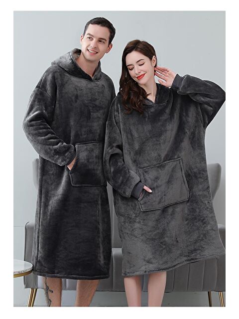 Mulberry Wellsoft Kapüşonlu Giyilebilir Tv Battaniyesi unisex Over size - Antrasit