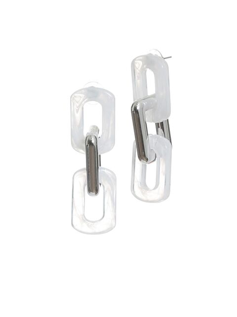 Labalaba Kadın Kalın Zincir Formlu Beyaz &Gümüş Renk Çivili Model Akrilik Tasarım Küpe - S000459428-37228