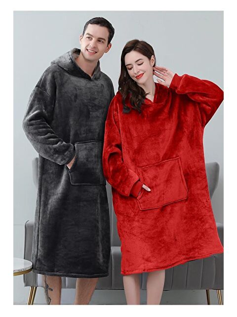 Mulberry 2 Li Wellsoft Kapüşonlu Giyilebilir Tv Battaniyesi Unisex Over Size