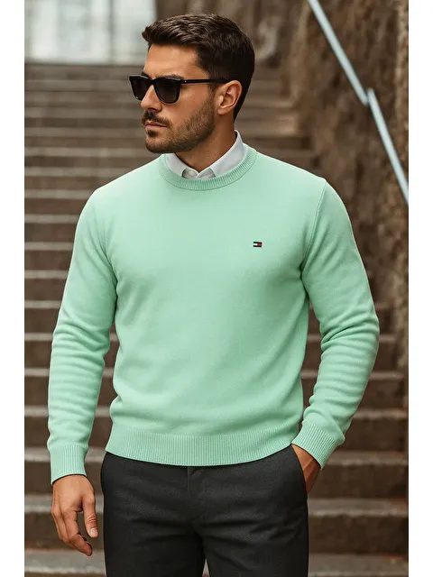 Comstar Erkek Günlük Trend Bisiklet Yaka Mint Triko Kazak