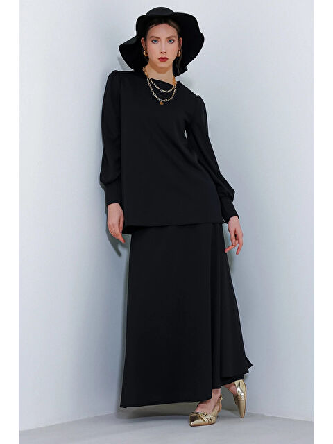 Hazelin Kadın Siyah Örme Etek Tunik Alt Üst Takım HZL25S-BD180141 - S000443037-19351