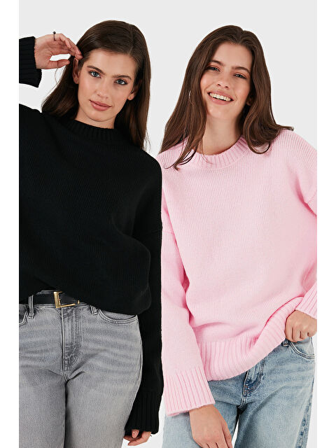 Lela Regular Fit Bisiklet Yaka Basic 2'li Paket Triko Kazak 4616213S2 - S000463891-37442