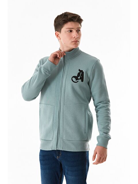 Fullamoda 3 İplik Harf Baskılı  Dik Yaka Fermuarlı Sweatshirt - S000321605-37380