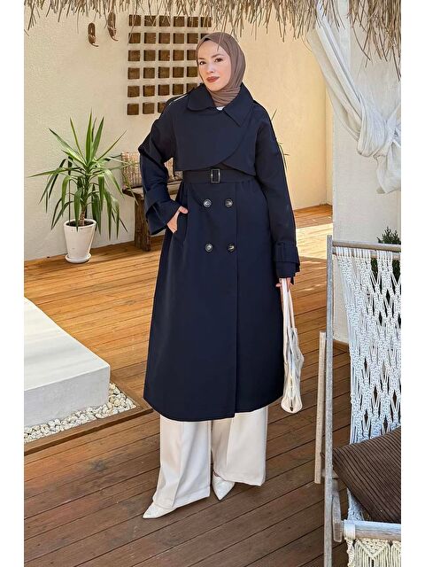 Lamelif Cep Yaka Trençkot Lacivert - S000518073-21164