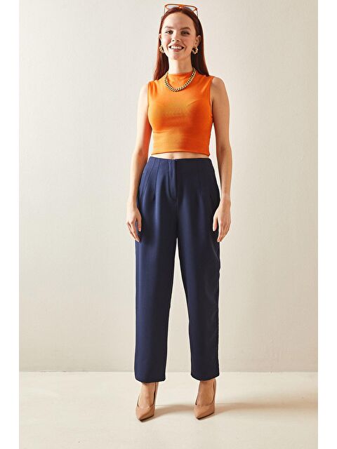 Xhan Lacivert Pens Dikişli Yüksek Bel Kalem Pantolon 5YXK5-48172-14 - S000159213-21164