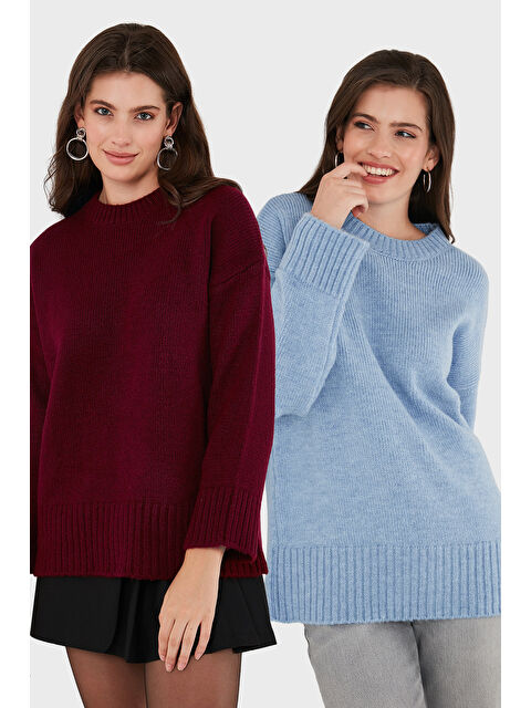 Lela Regular Fit Bisiklet Yaka Basic 2'li Paket Triko Kazak 4616213S2 - S000463891-37371