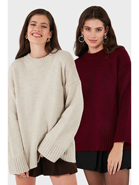 Lela Regular Fit Bisiklet Yaka Basic 2'li Paket Triko Kazak 4616213S2 - S000463891-37631