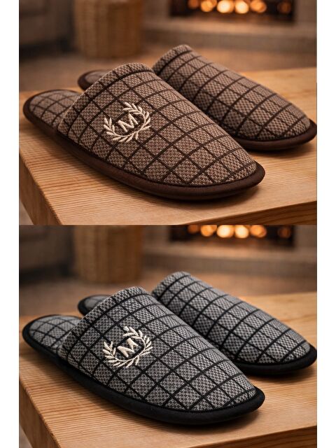 MODAFRATO 2'Lİ Paket Motif Erkek Terlik Ev Terliği - S000516941-37433