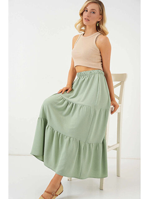 Hazelin Kadın Çağla Yeşil Beli Lastikli Ayrobin Uzun Etek HZL25S-BD180481 - S000443039-19981
