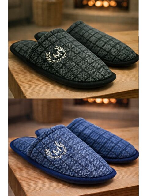 MODAFRATO 2'Lİ Paket Motif Erkek Terlik Ev Terliği - S000516941-37358