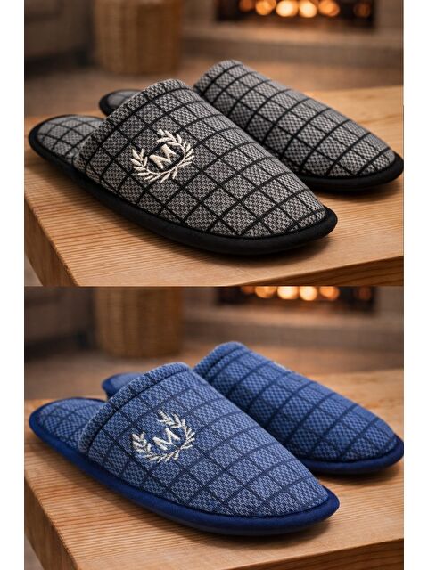 MODAFRATO 2'Lİ Paket Motif Erkek Terlik Ev Terliği - S000516941-37355