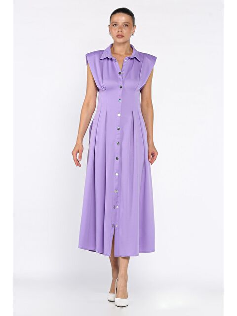 Gülseli Pileli Ön Çıtçıtlı Sıfır Kol Kadın Elbise - S000402229-19999