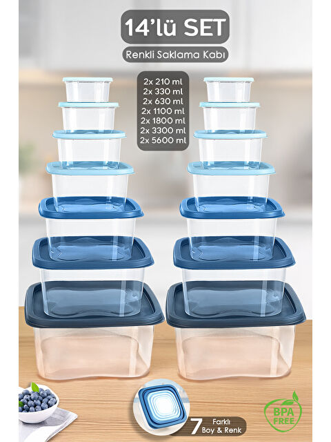 Meleni Home 14'lü Kare Erzak Gıda Saklama Kabı Seti