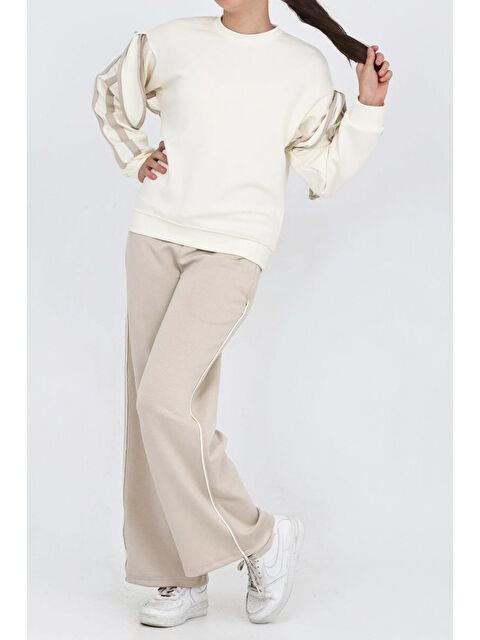 Modanino Kız Çocuk Kol Aksesuarlı Geniş Paçalı Alt- Üst Takım 12320 - S000504467-19965