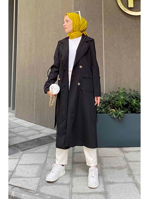 Lamelif Pelican Ön Düğmeli Trençkot Siyah - S000518060-19351