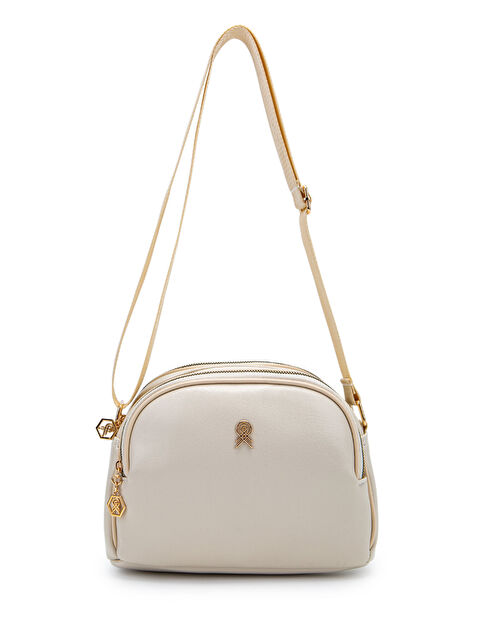 Minebag Fermuarlı Çok Göz Willson Kadın Çapraz Çanta Krem