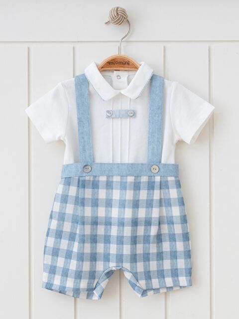 miomini Gömlek Yaka Kısa Kollu Erkek Bebek Tişört ve Salopet 2'li Takım - S000360466-17234