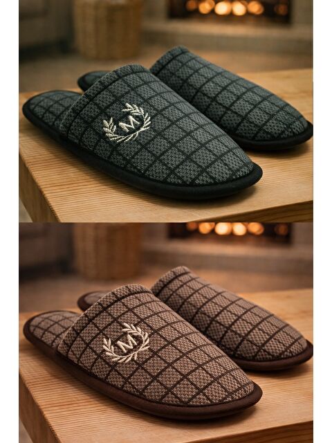 MODAFRATO 2'Lİ Paket Motif Erkek Terlik Ev Terliği - S000516941-5302