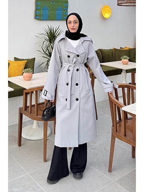 Lamelif Reglan Kol Düğmeli Trenç Gri - S000518081-20600